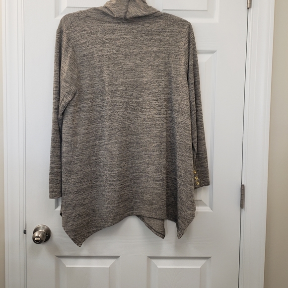 Rafaella weekend, Tan black, cowlneck drawstring, sharkbite hem knit tunic, SZXL - Picture 12 of 14